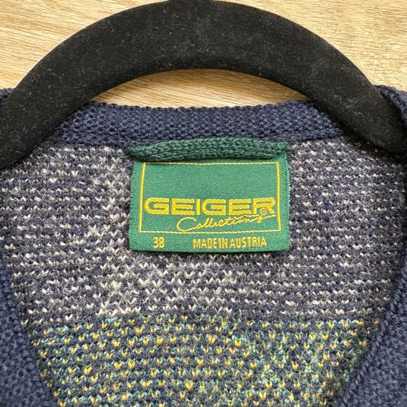 Geiger Wool Woodland Pattern Button Sweater Women’s AU 38 Color Navy - Picture 3 of 6